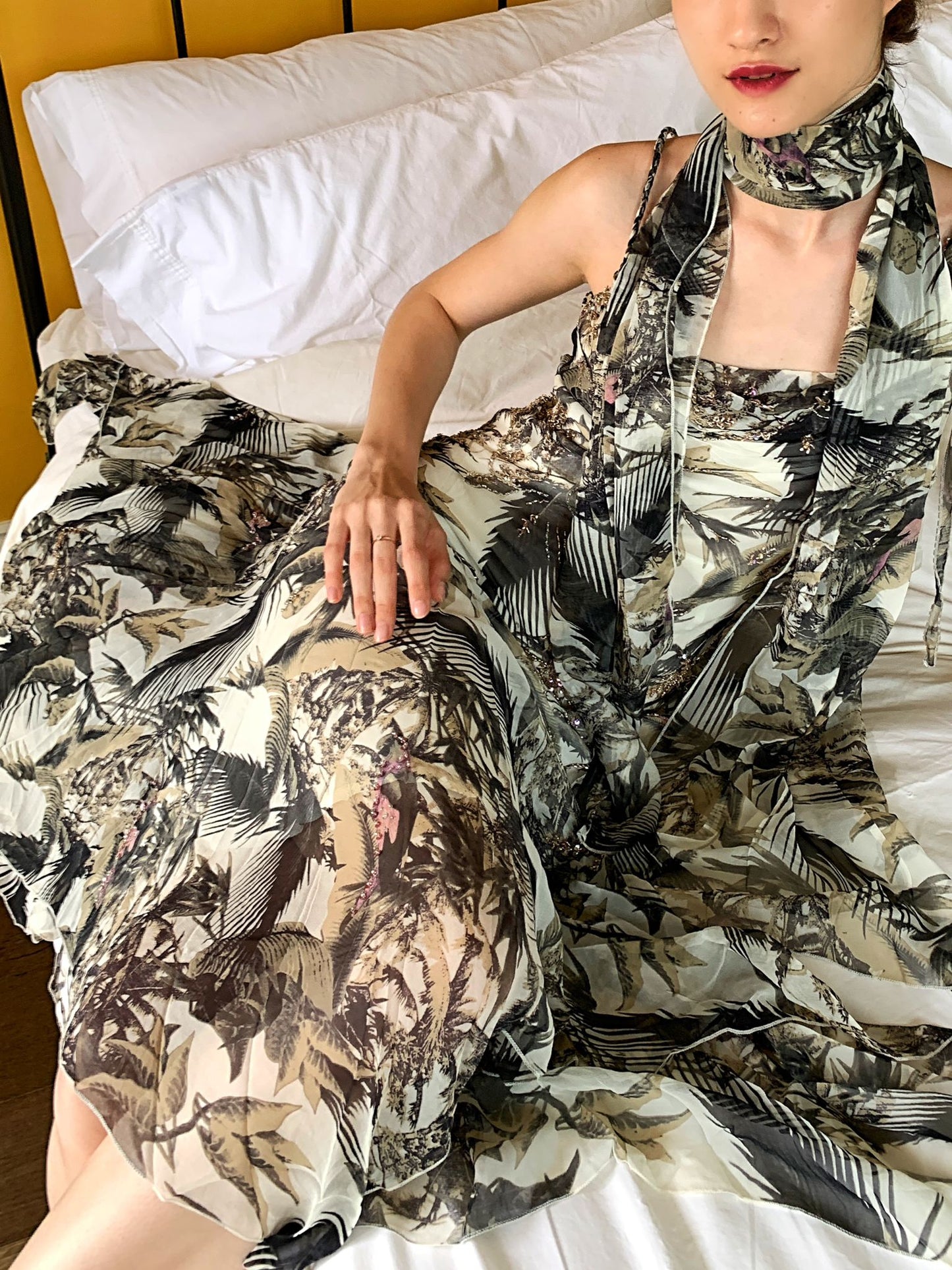 Black & Khaki Palm Print Dress