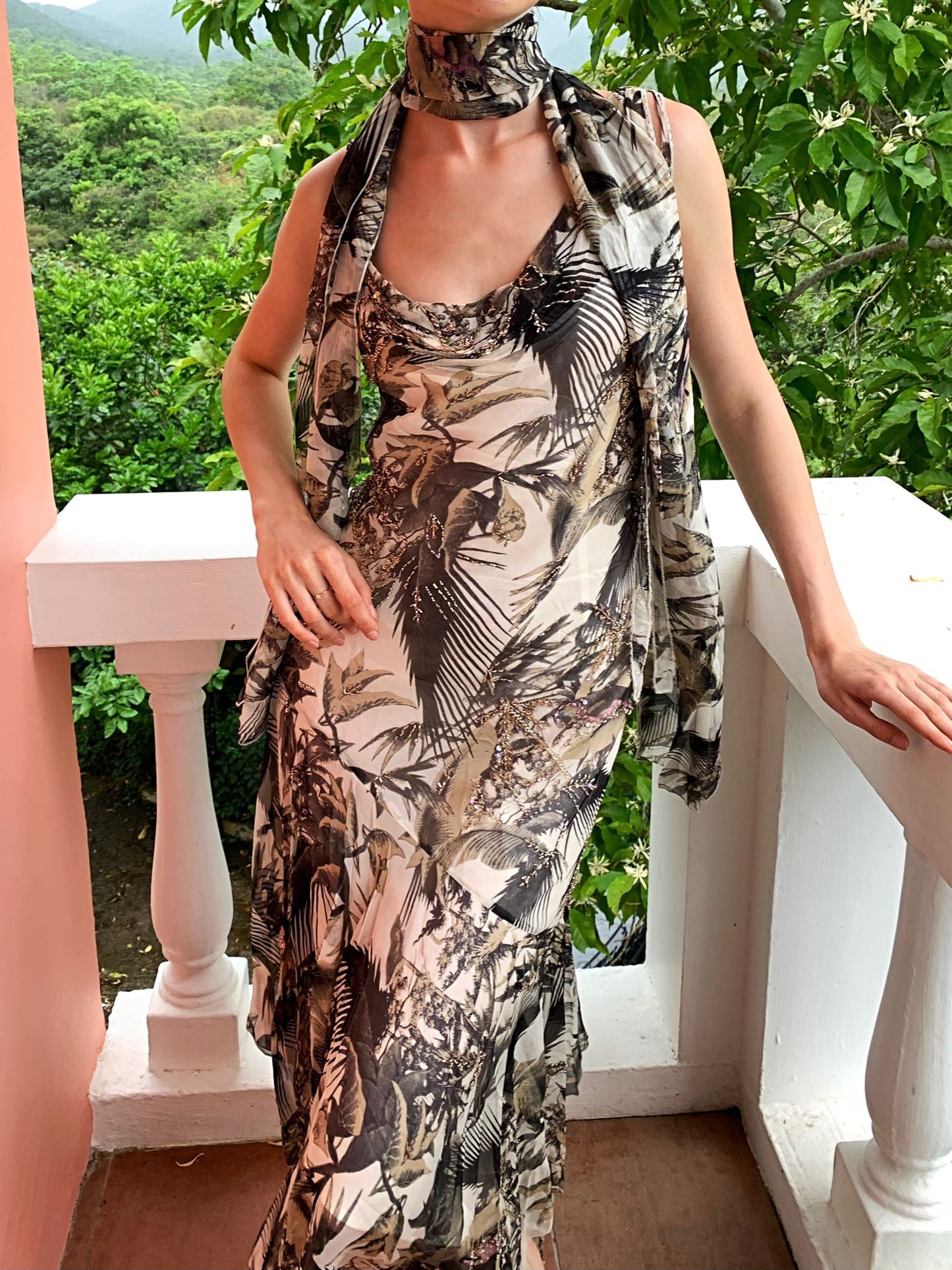 Black & Khaki Palm Print Dress