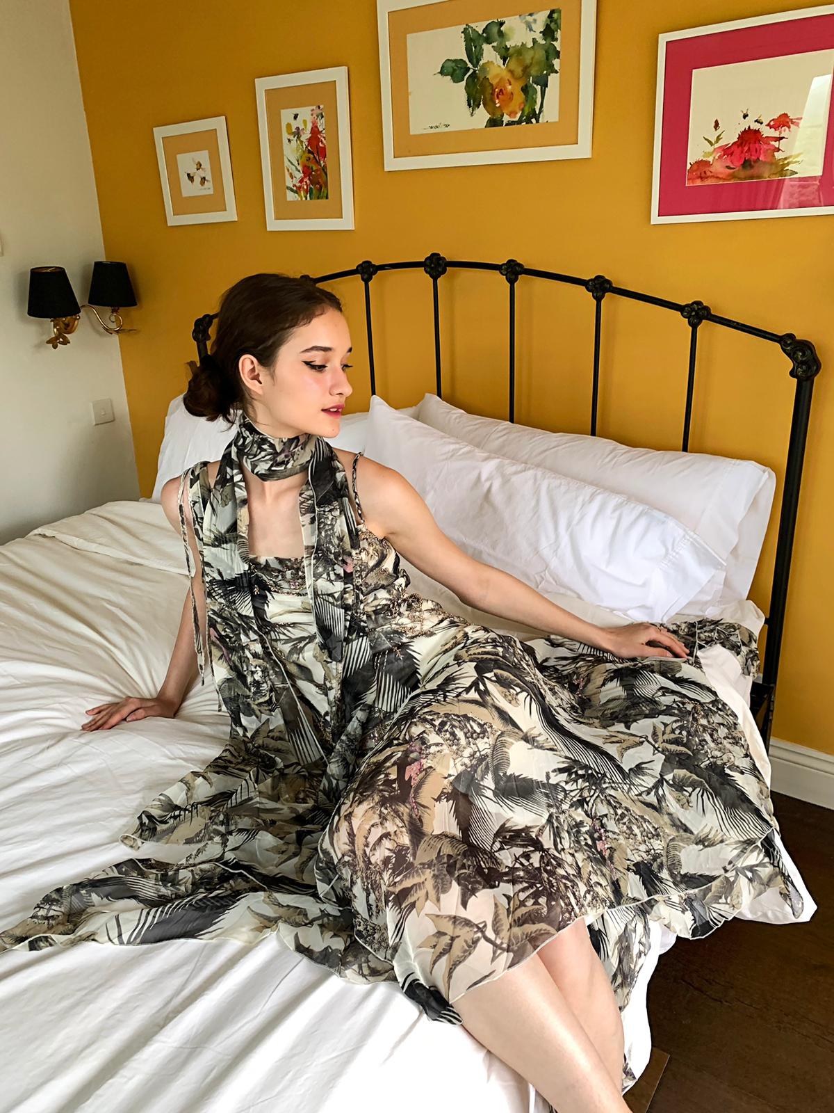 Black & Khaki Palm Print Dress
