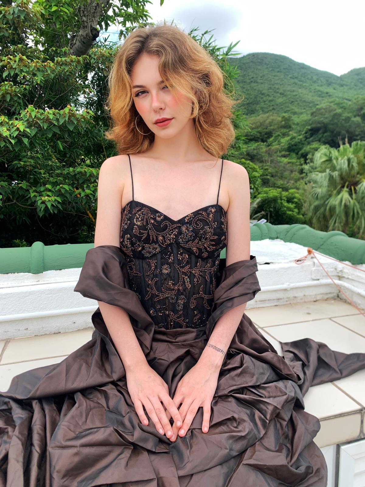 Burnt Brown Sugar Beaded Ball Gown