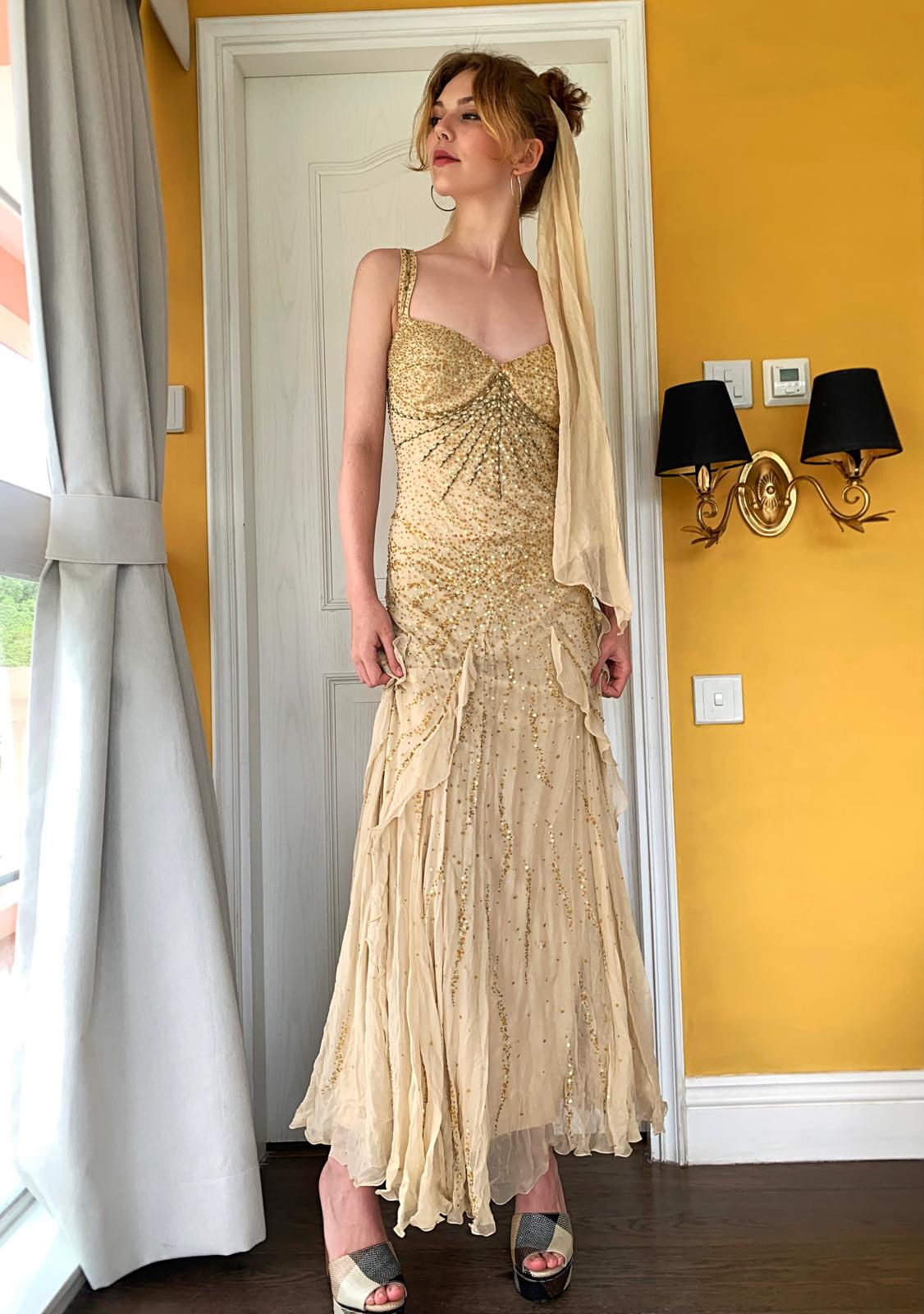 Gold Glamour Beaded Maxi Dress