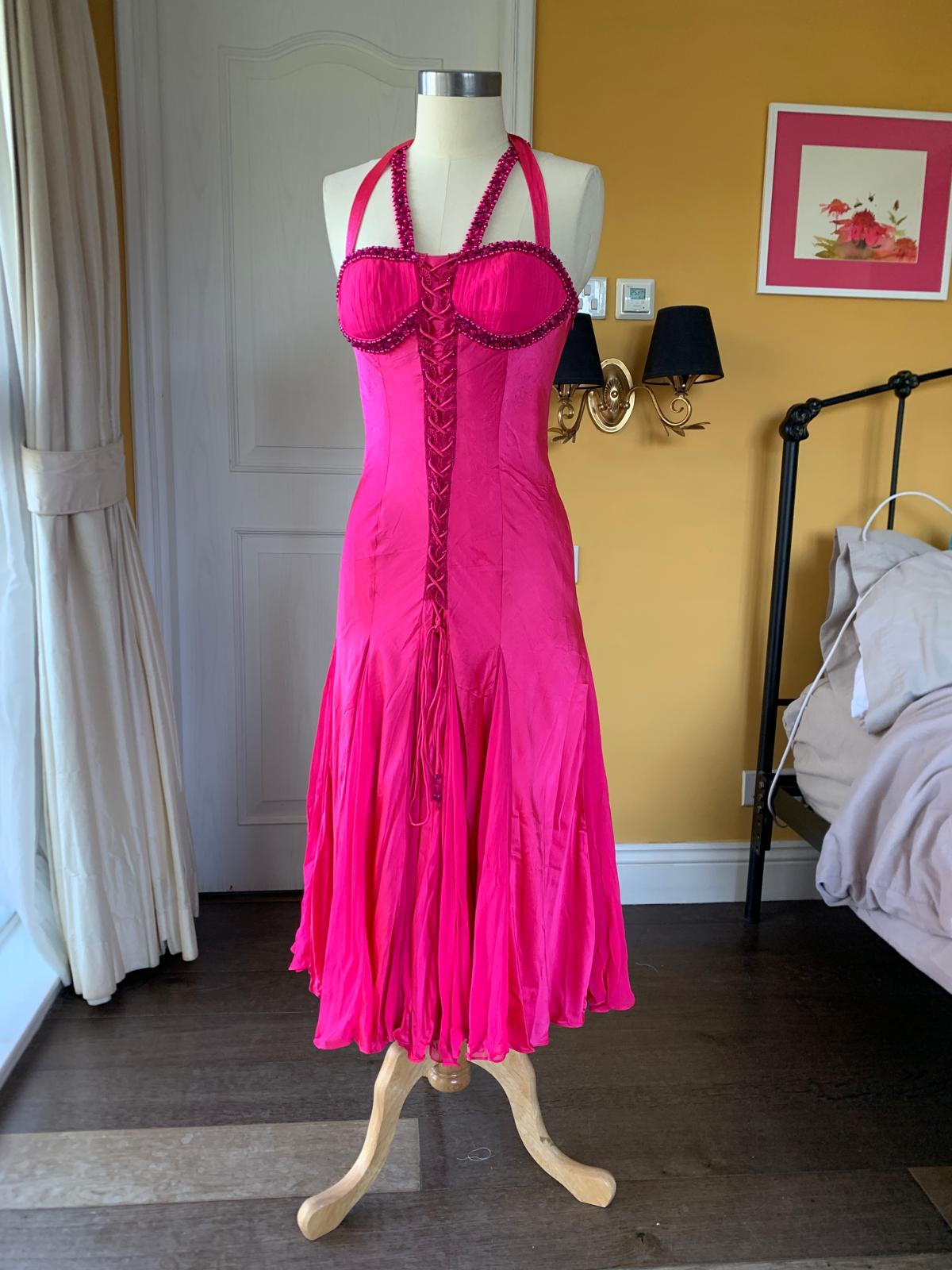 Fuchsia Silk Braided Midi Dress