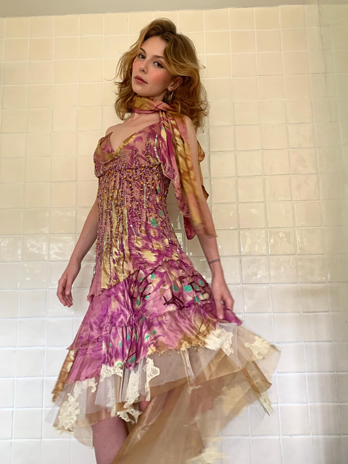 Amethyst Peacock Flared Dress