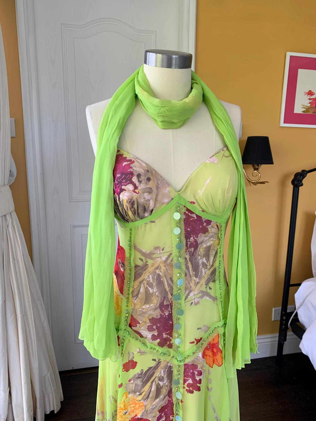 Lime Green Floral Midi Dress