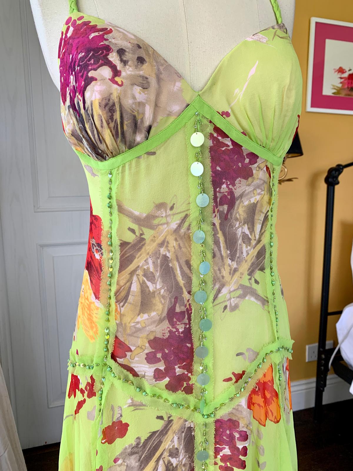 Lime Green Floral Midi Dress