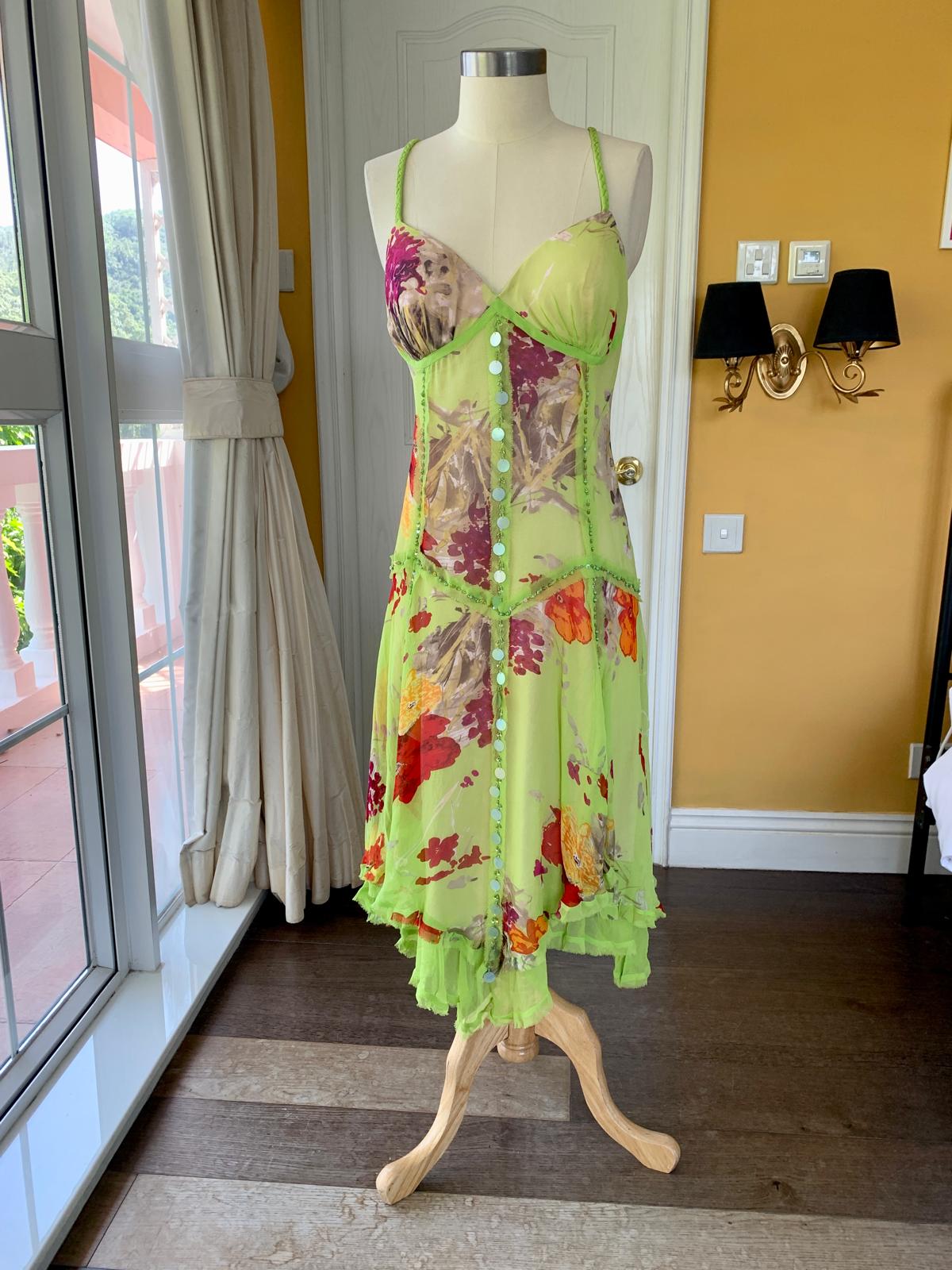 Lime Green Floral Midi Dress