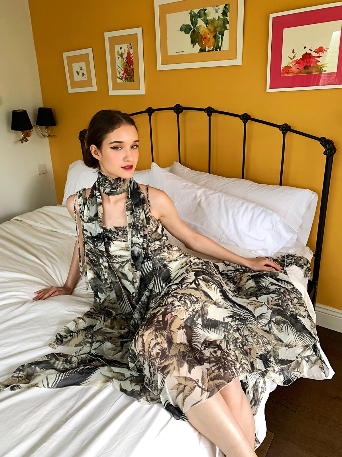 Black & Khaki Palm Print Dress