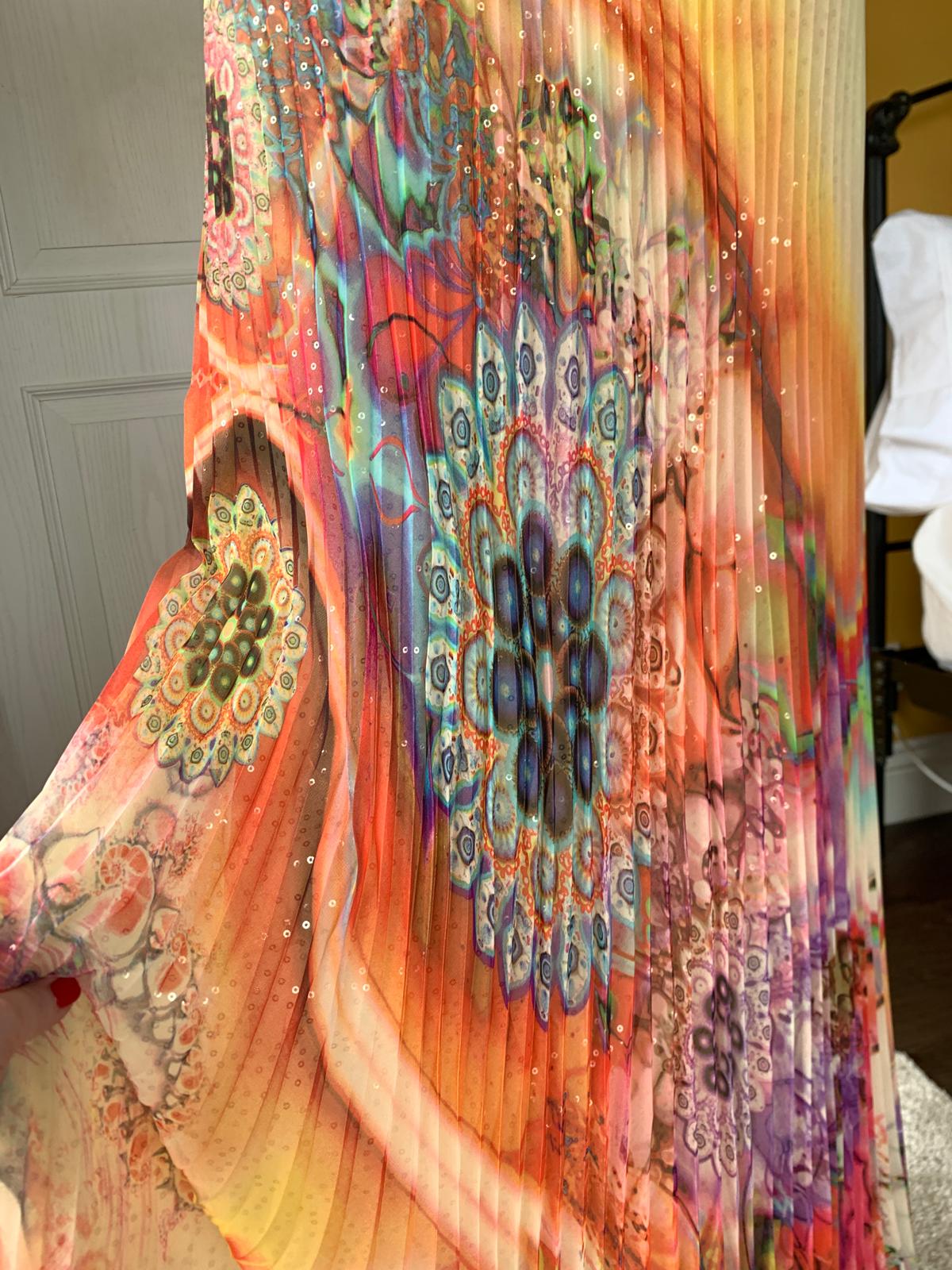 Citrus Print Pleated Maxi Dress