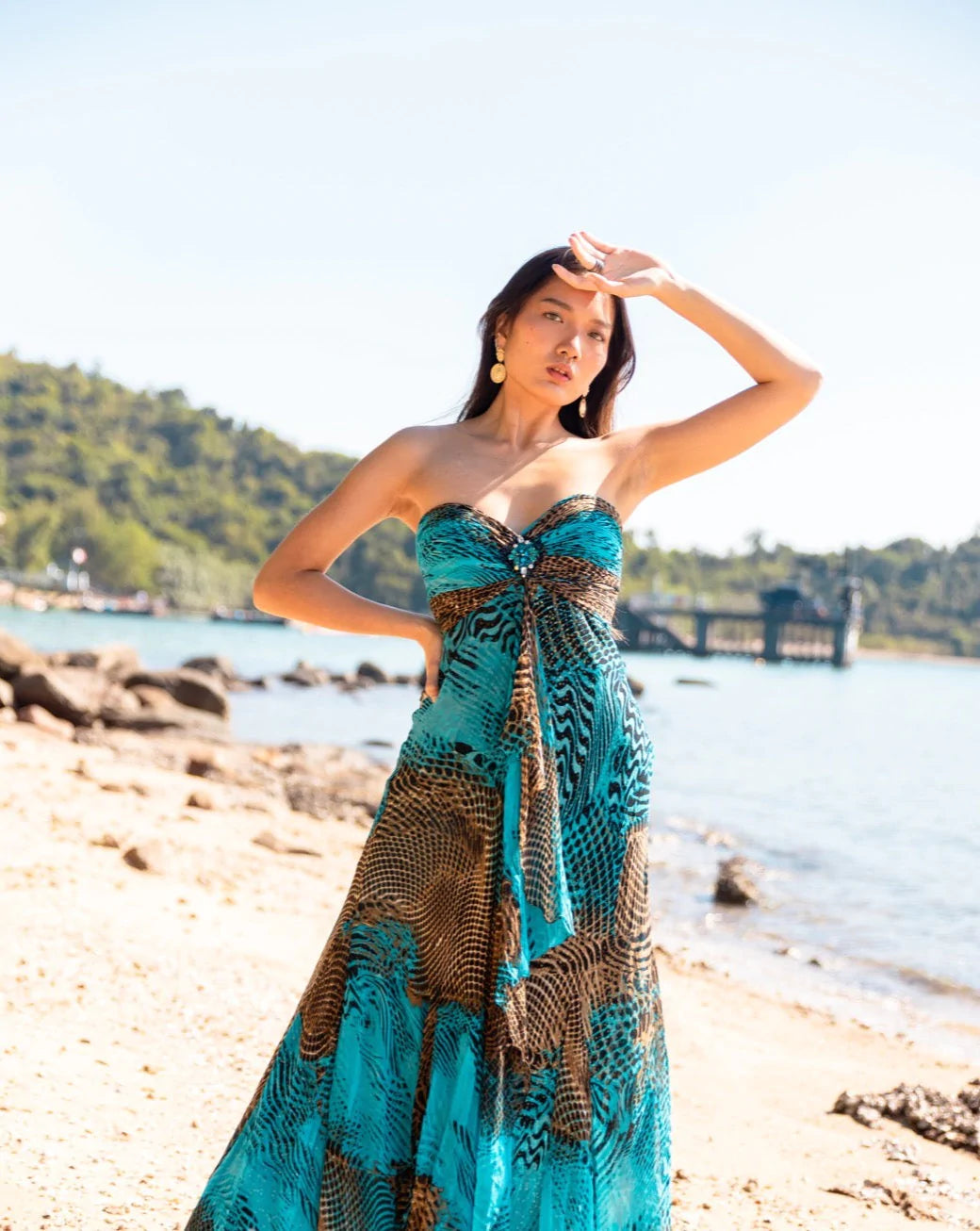 Strapless Maxi Dress | Abstract Print Dress | Freis Spirit