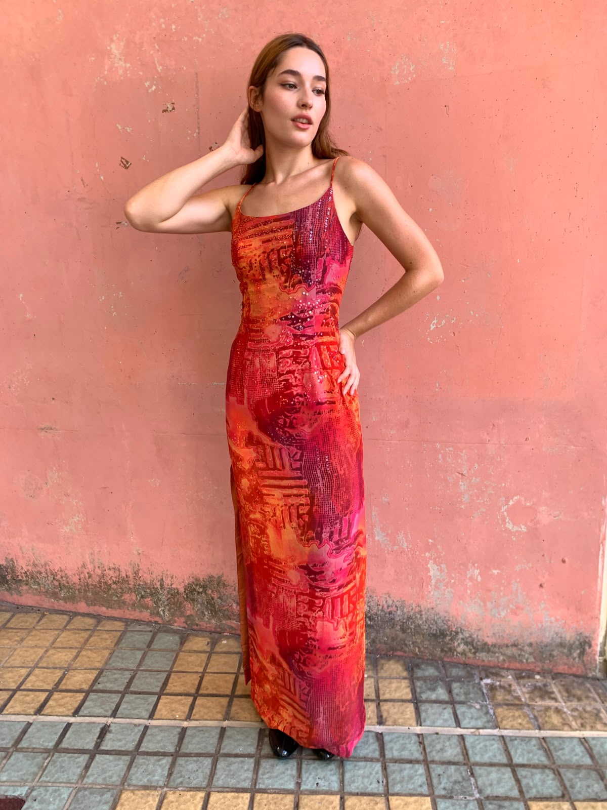 Aztec Coral Maxi Dress