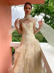 Cream & Pale Blue Beaded Ball Gown
