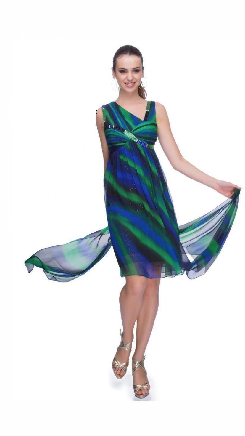 Green & Blue Swirl Midi Dress