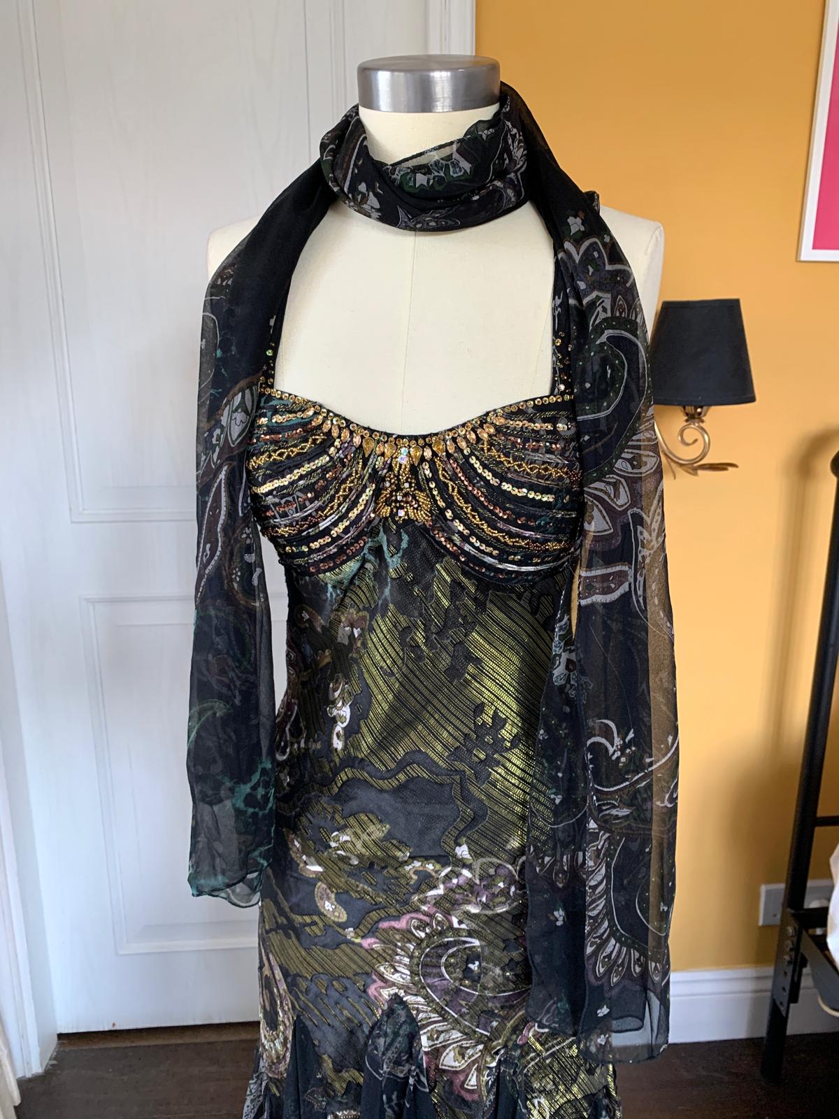 Khaki & Gold Beaded Maxi Dress