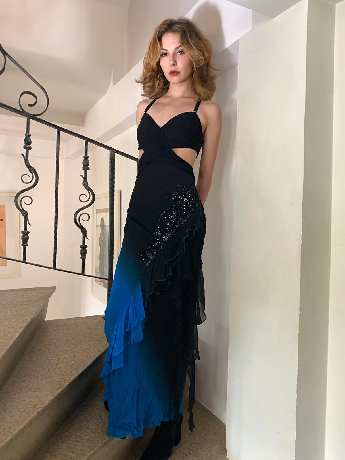 Blue Black Ombre Cut-Out Gown
