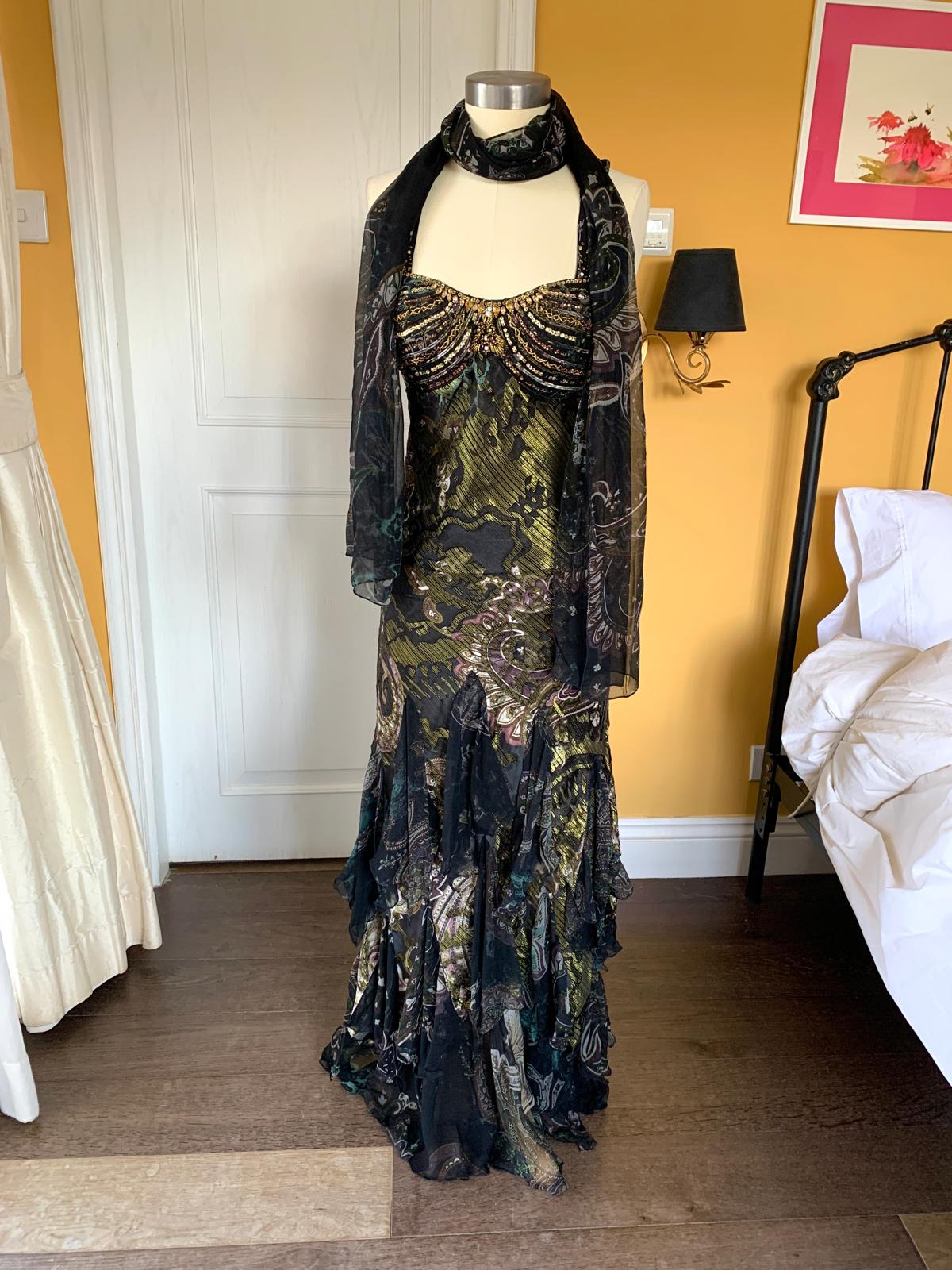 Khaki & Gold Beaded Maxi Dress