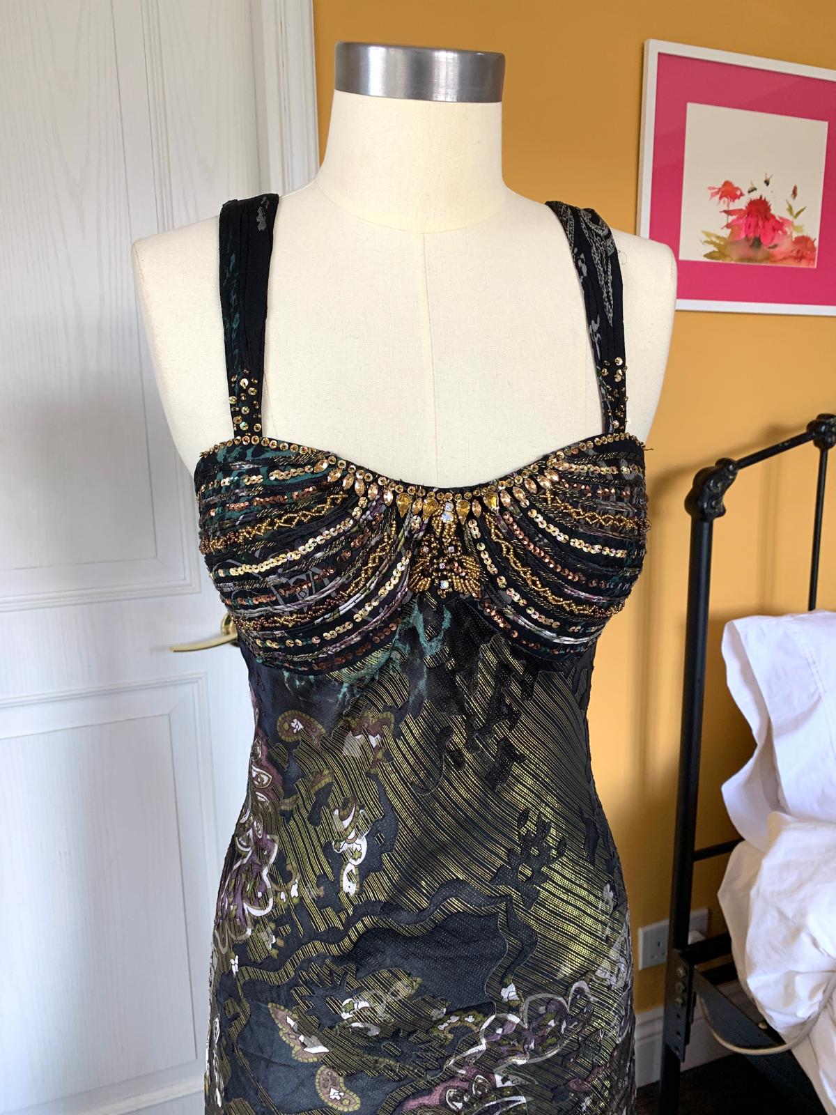 Khaki & Gold Beaded Maxi Dress
