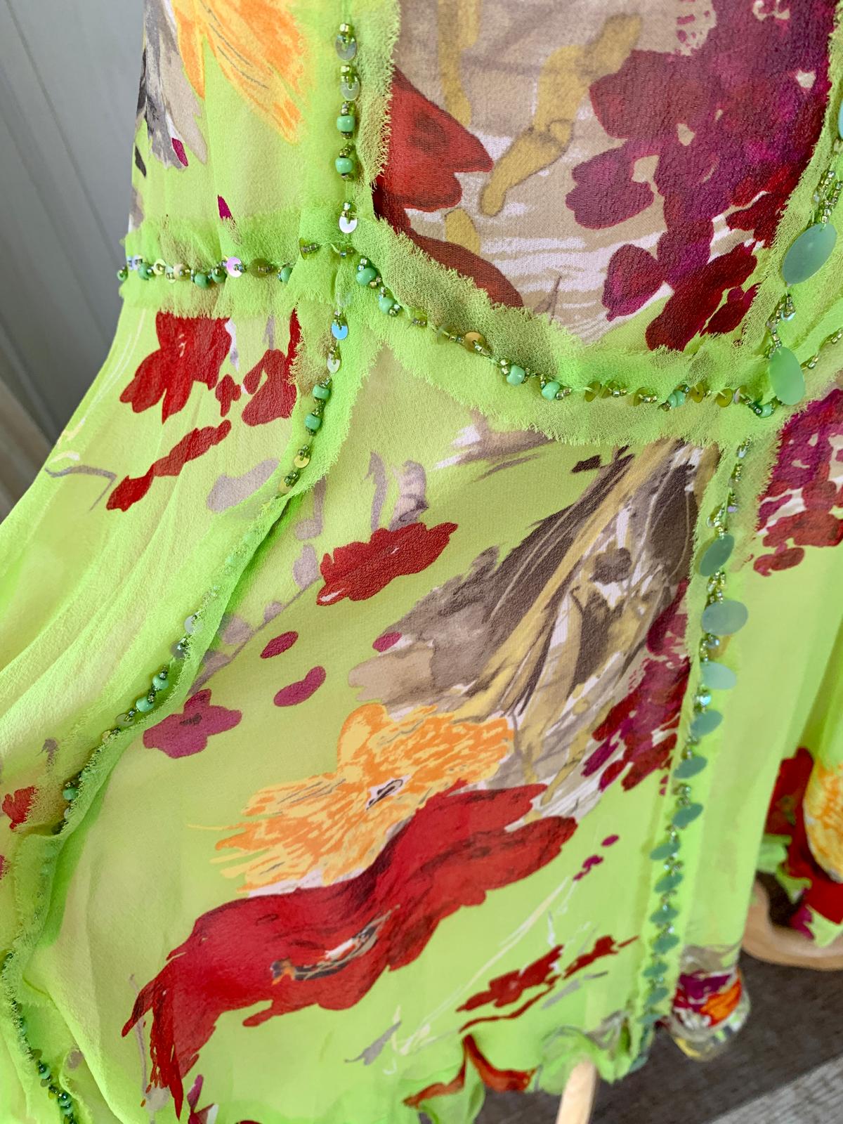 Lime Green Floral Midi Dress