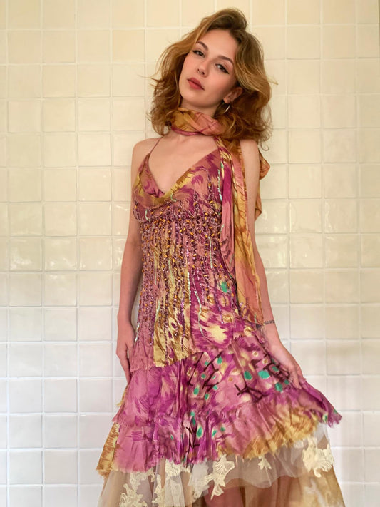 Amethyst Peacock Flared Dress