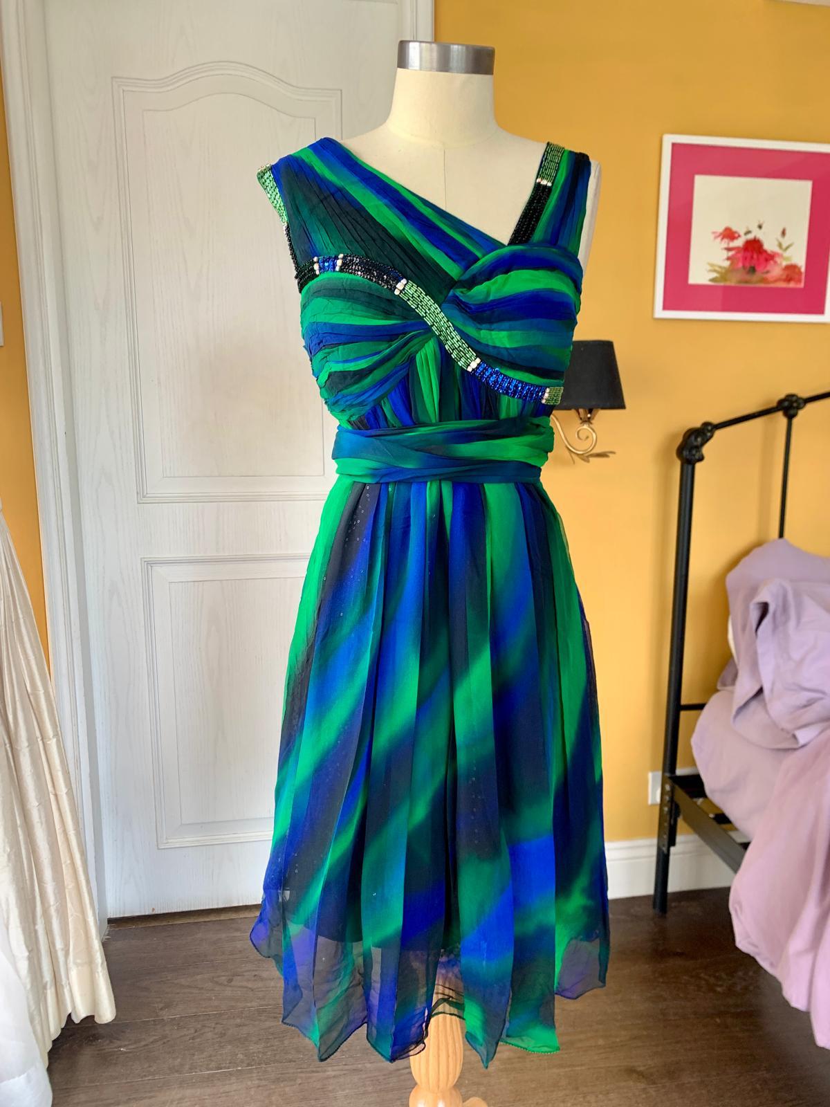 Green & Blue Swirl Midi Dress