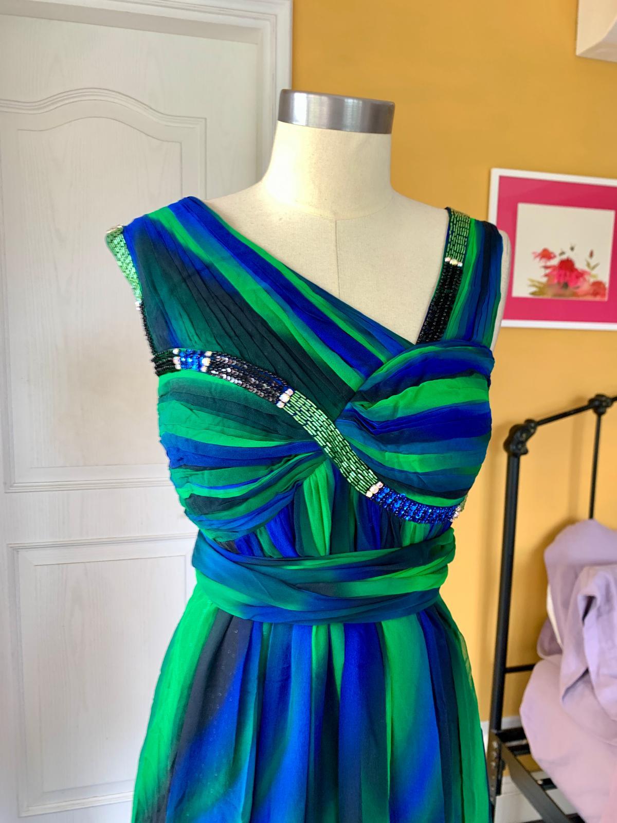 Green & Blue Swirl Midi Dress