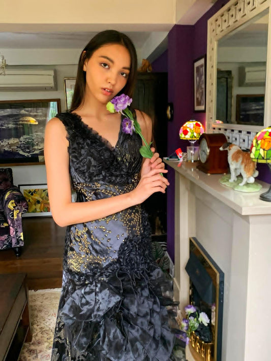 Gold & Black Ruffle Gown