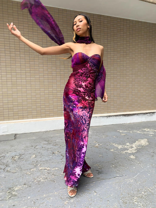 Purple Flames Burnout Maxi Dress