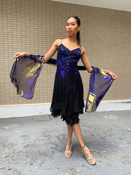 Midnight Blue & Gold Midi Dress