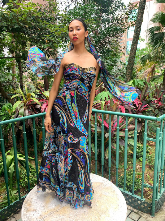Black Sequin Abstract Maxi Dress