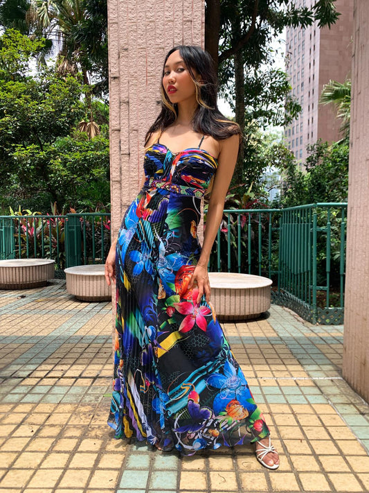 Abstract Funky Floral Maxi Dress