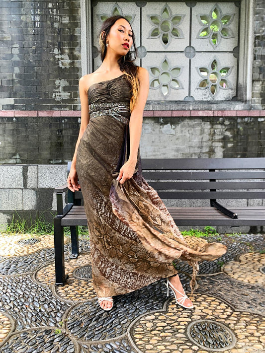Bronzed Snakeskin Maxi Dress