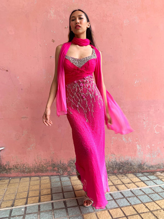 Fuchsia Florals Gown