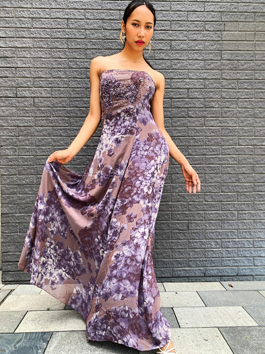 Purple Paisley Strapless Maxi Dress