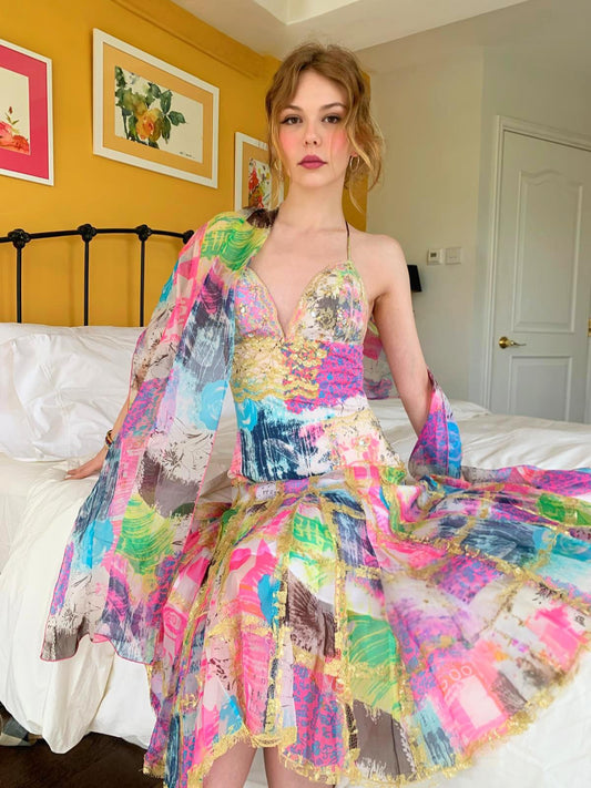 Bright Patchwork Midi Dress