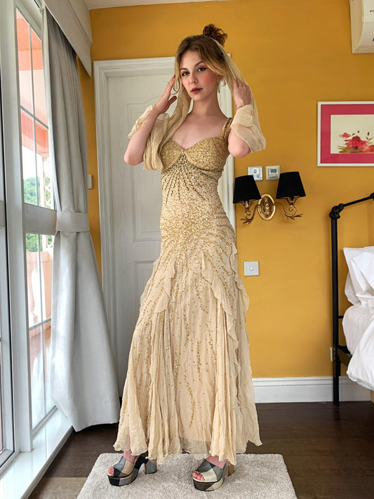 Gold Glamour Beaded Maxi Dress