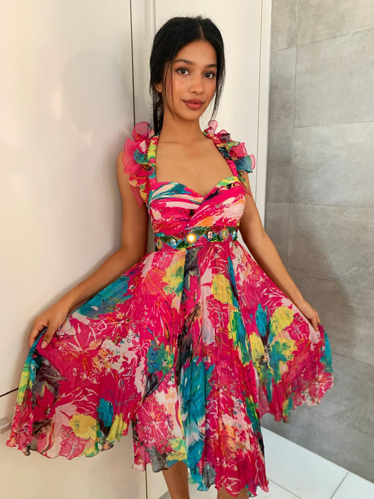 Abstract Fuchsia Babydoll Dress