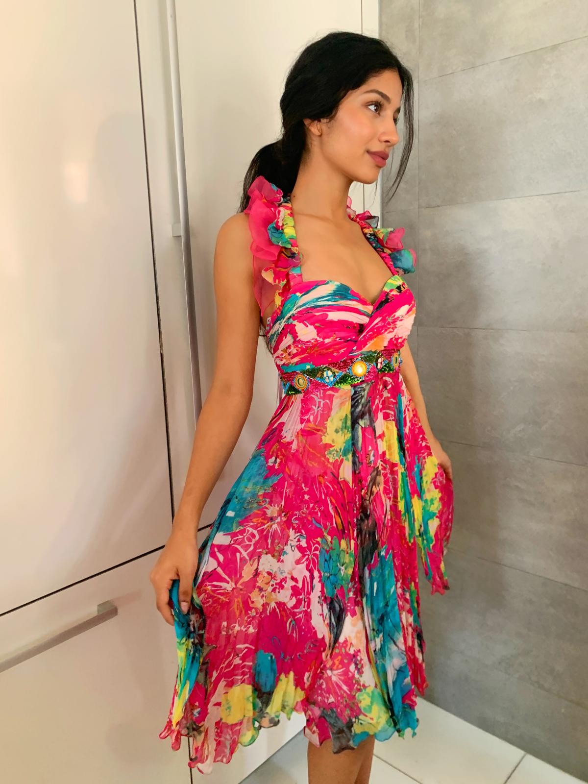 Abstract Fuchsia Babydoll Dress