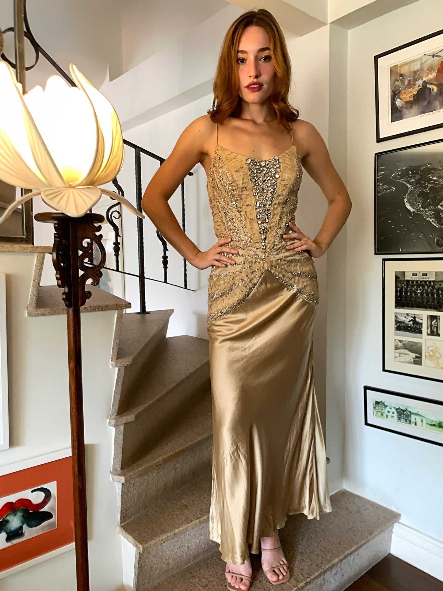 Crystal and Gold Maxi Dress