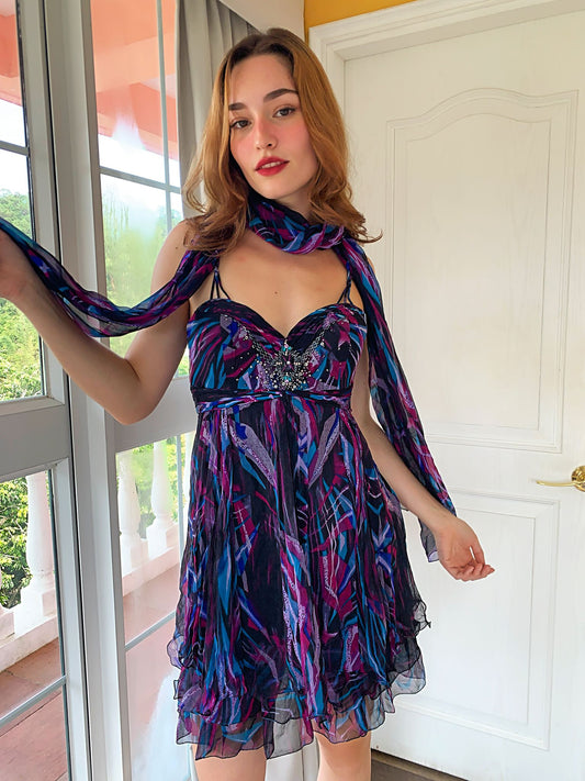 Azure Indigo Graphic Mini Dress