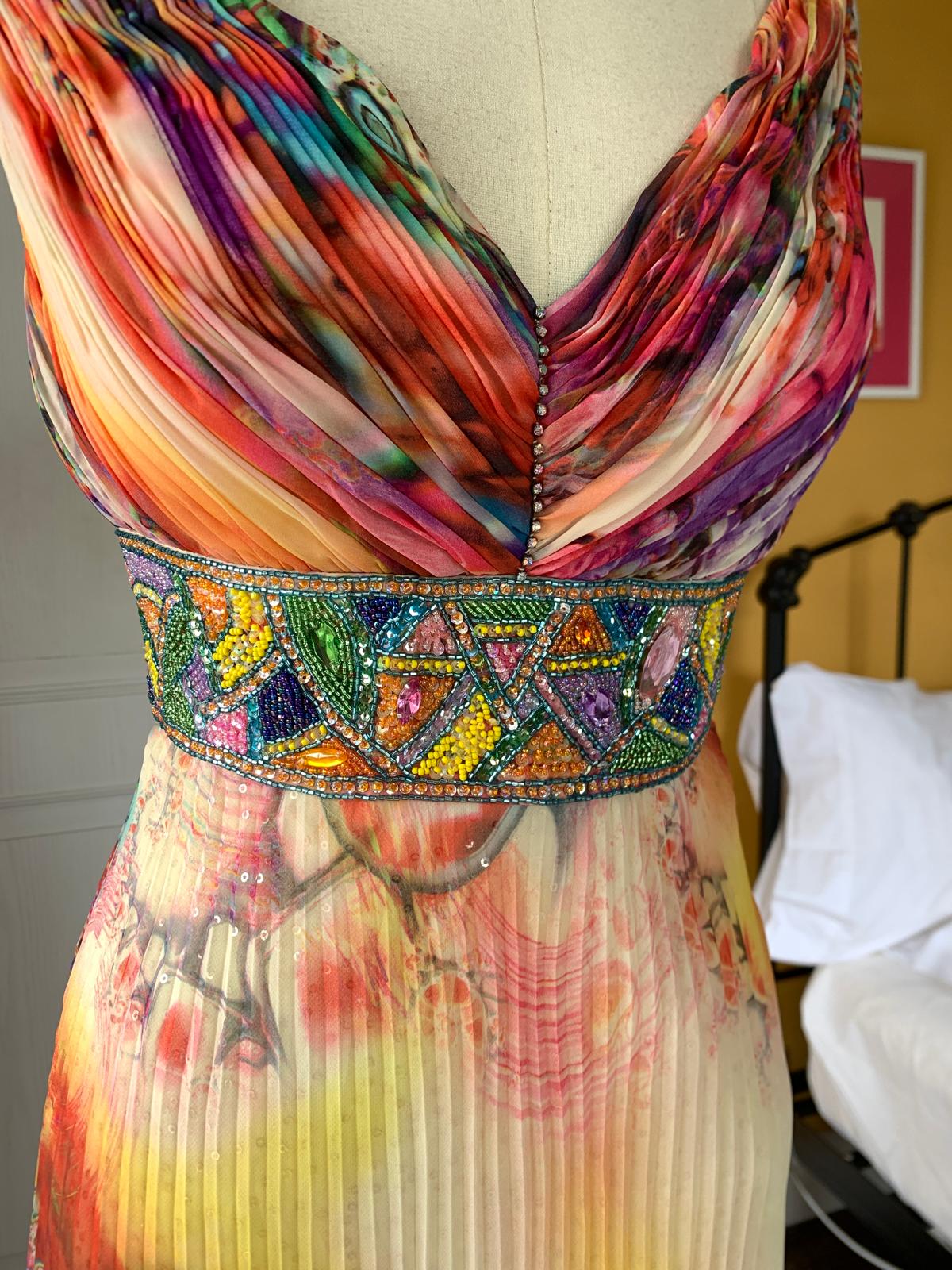 Citrus Print Pleated Maxi Dress