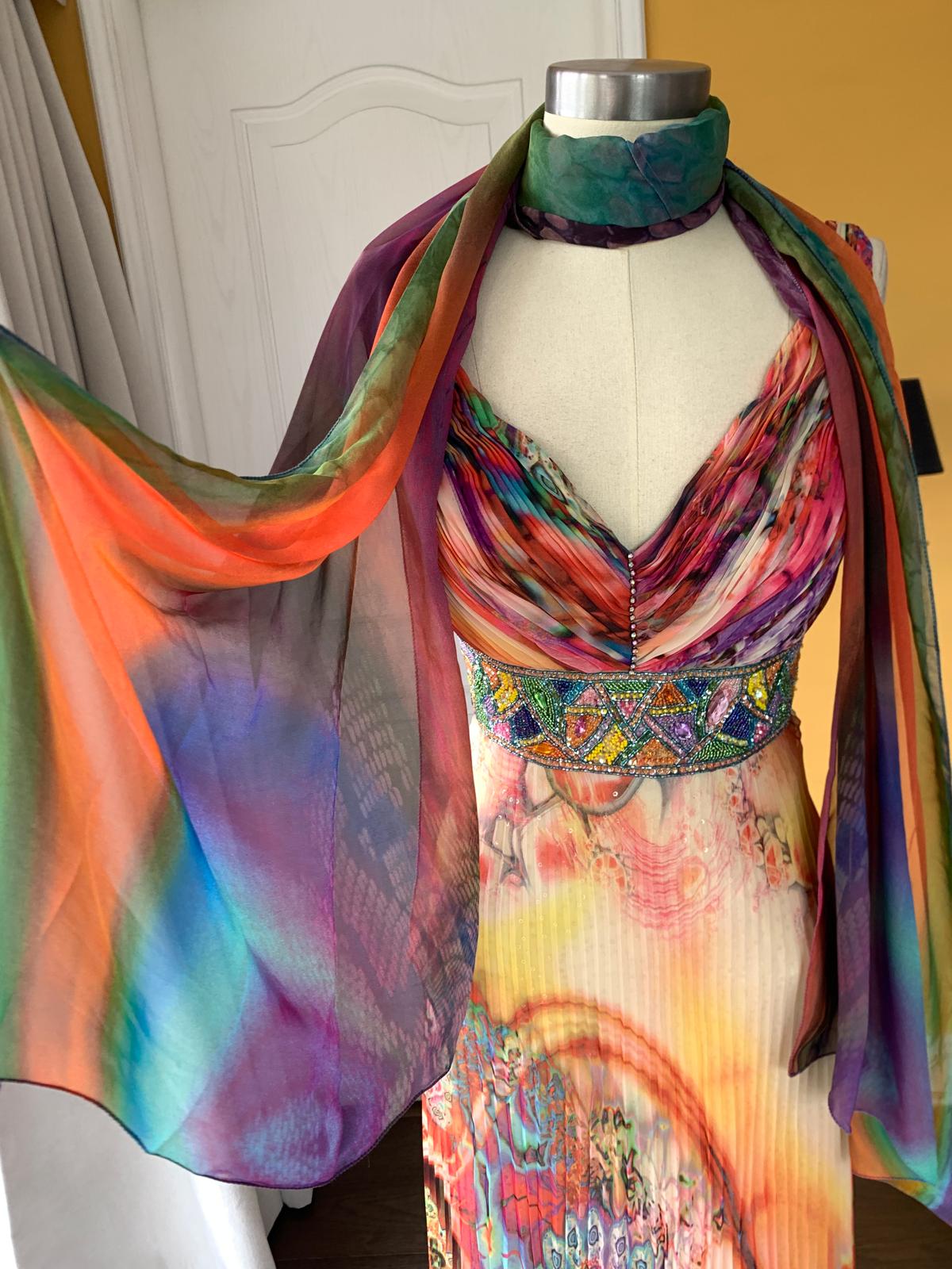Citrus Print Pleated Maxi Dress