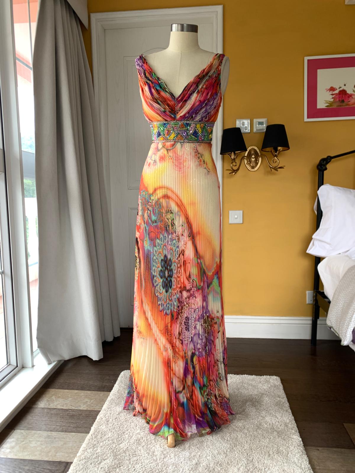 Citrus Print Pleated Maxi Dress