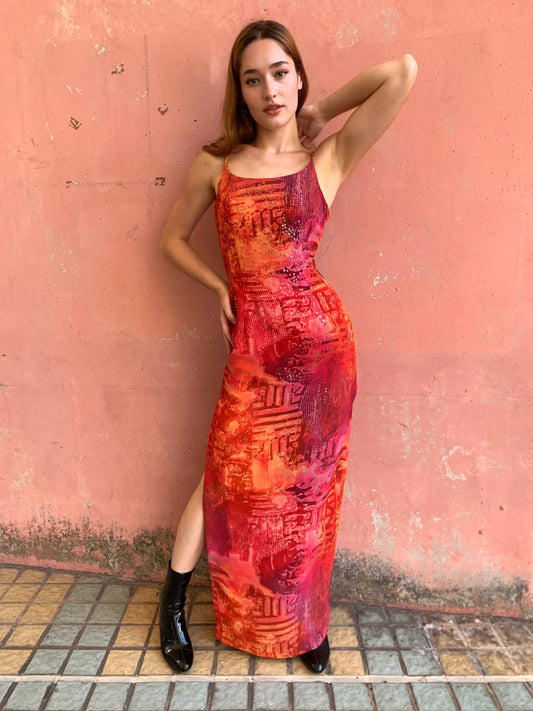 Aztec Coral Maxi Dress