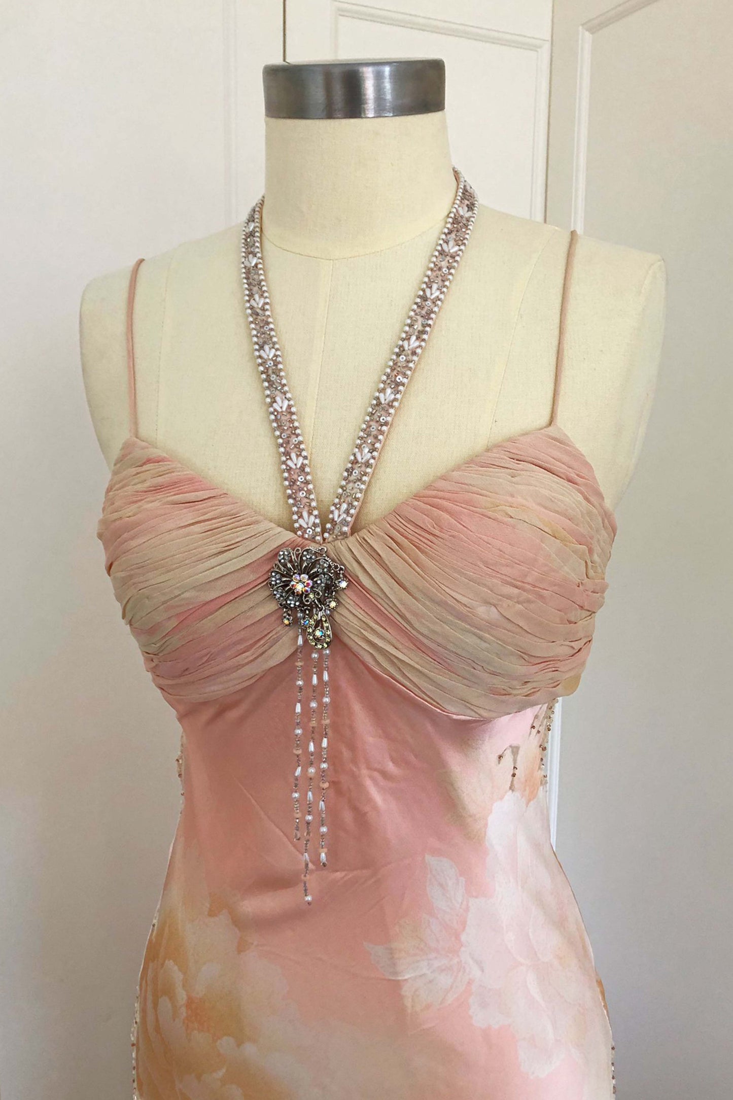 Pink Satin Dress | Cream & Crystals Royal Satin Gown | Freis Spirit