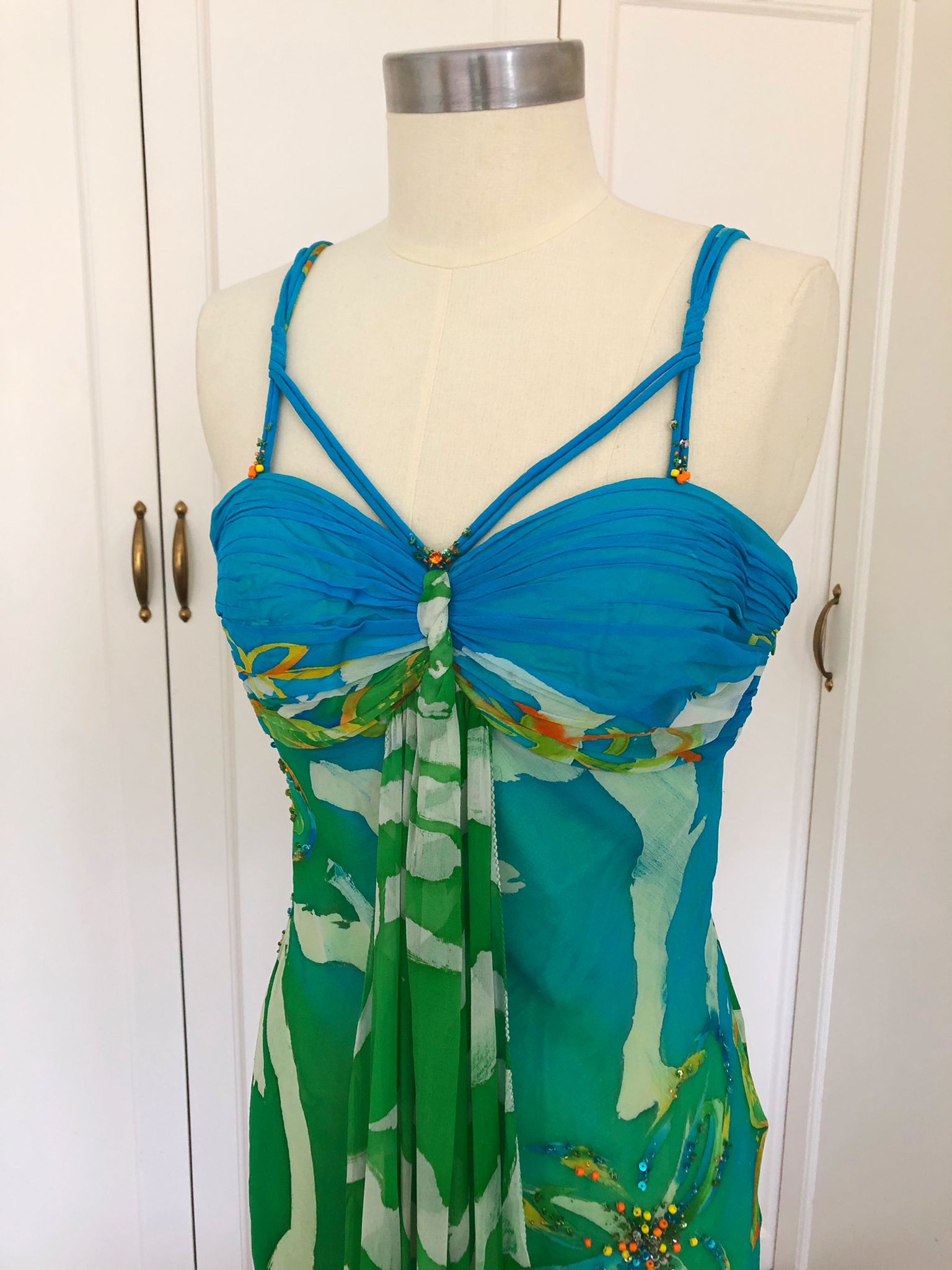 Maxi Dress with Straps | Aqua & Lime Resort Dress | Freis Spirit