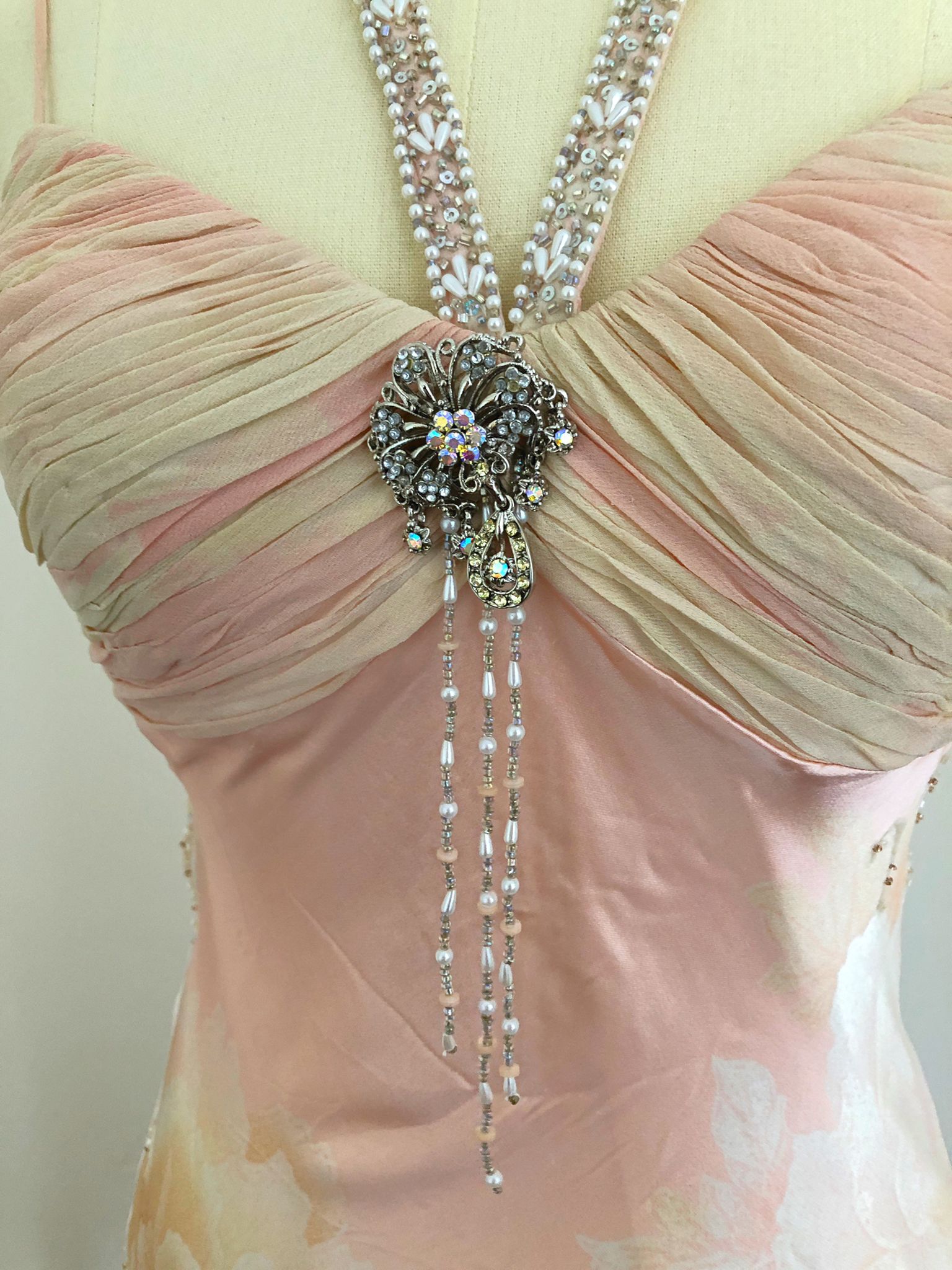 Pink Satin Dress | Cream & Crystals Royal Satin Gown | Freis Spirit