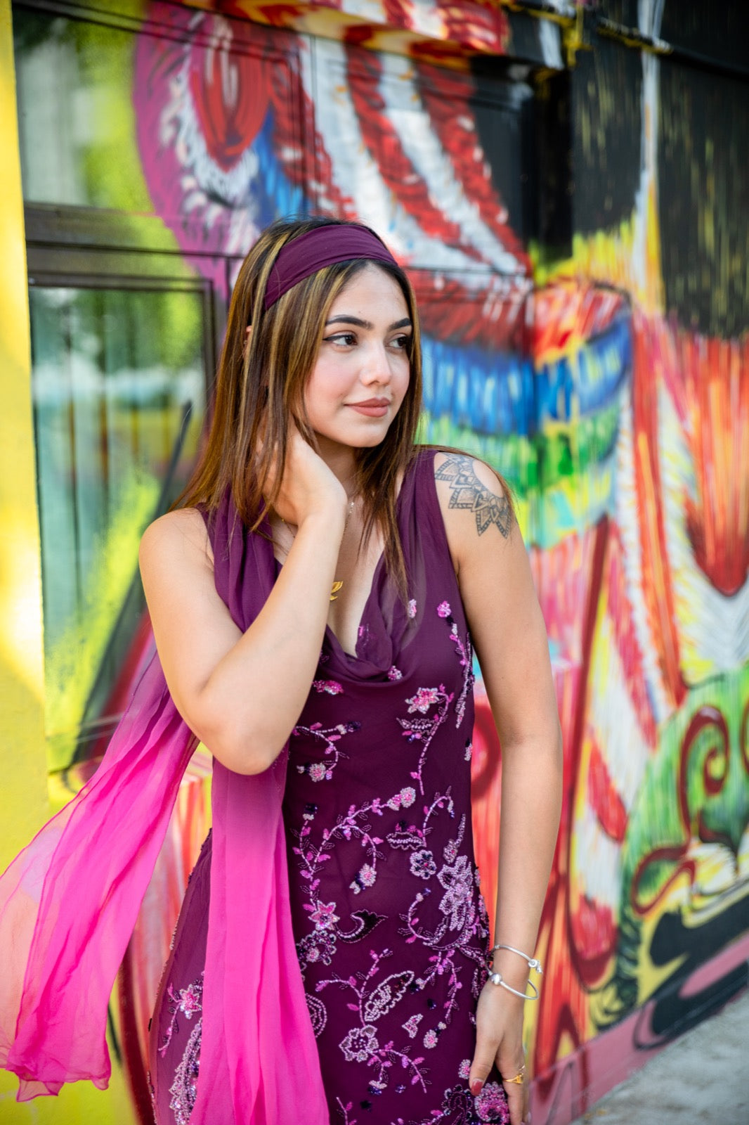 Fuchsia Paisley Beaded Gown