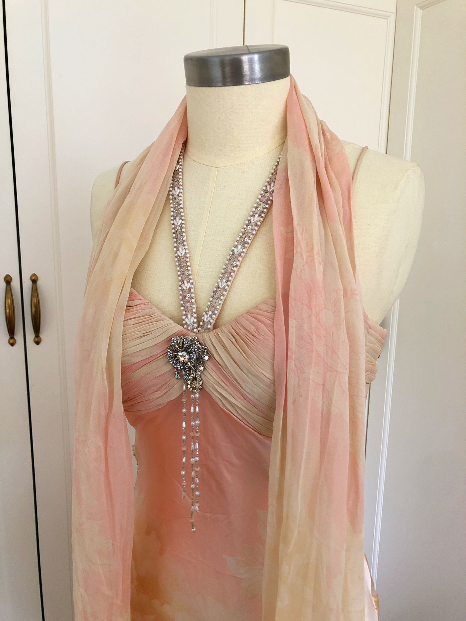 Pink Satin Dress | Cream & Crystals Royal Satin Gown | Freis Spirit