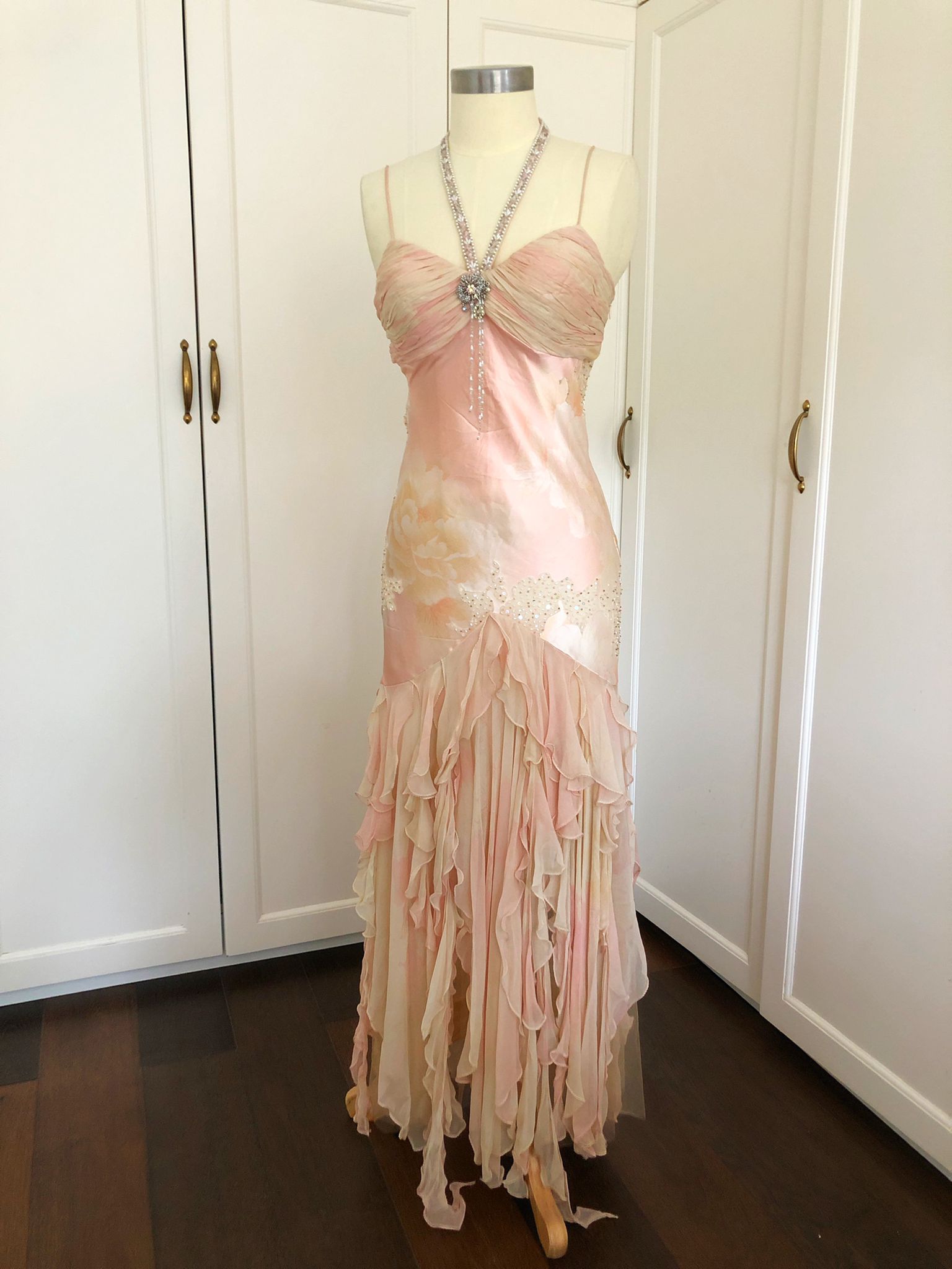 Pink Satin Dress | Cream & Crystals Royal Satin Gown | Freis Spirit