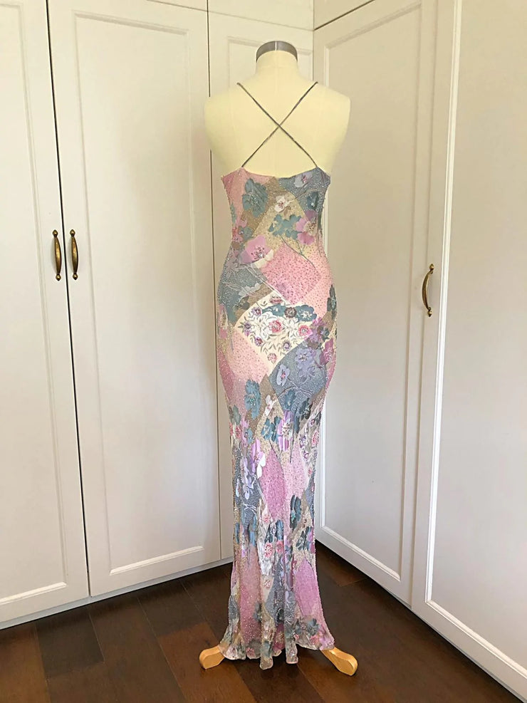 Florals Beaded Maxi Dress | Silk Slip Dress | Freis Spirit