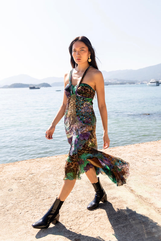 Emerald Leopard Midi Dress